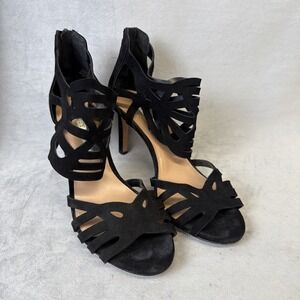 Audrey Brooke Strappy High Heels Grace AB Women's Size 8.5 Black Suede Leather